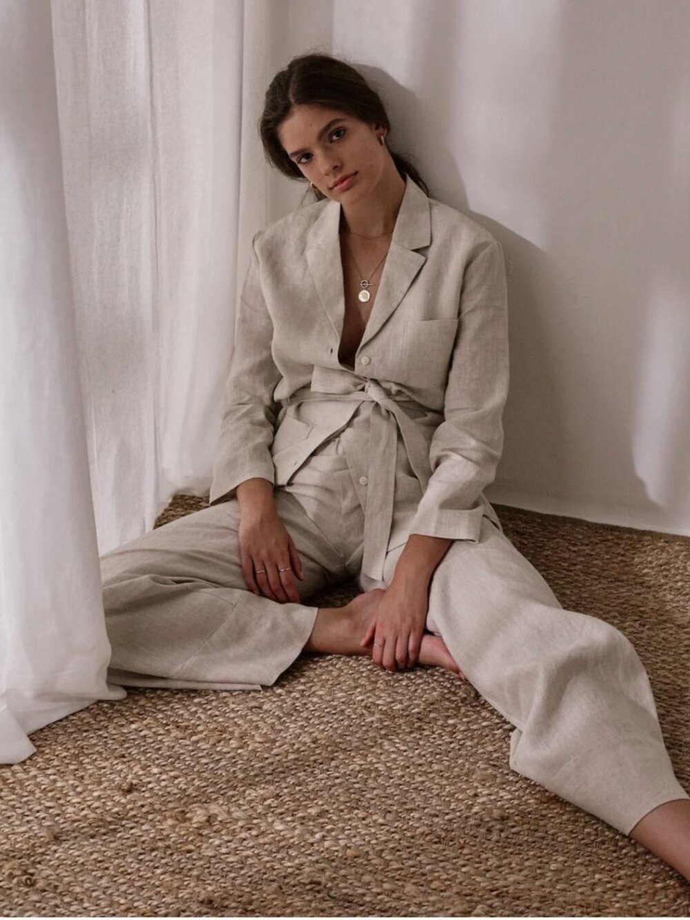 Women's Teenflo Linen Pant Suit sz 6 - Soft Beige